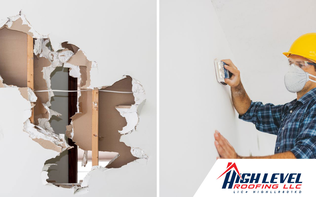 Before and after photos showing effective drywall repair.